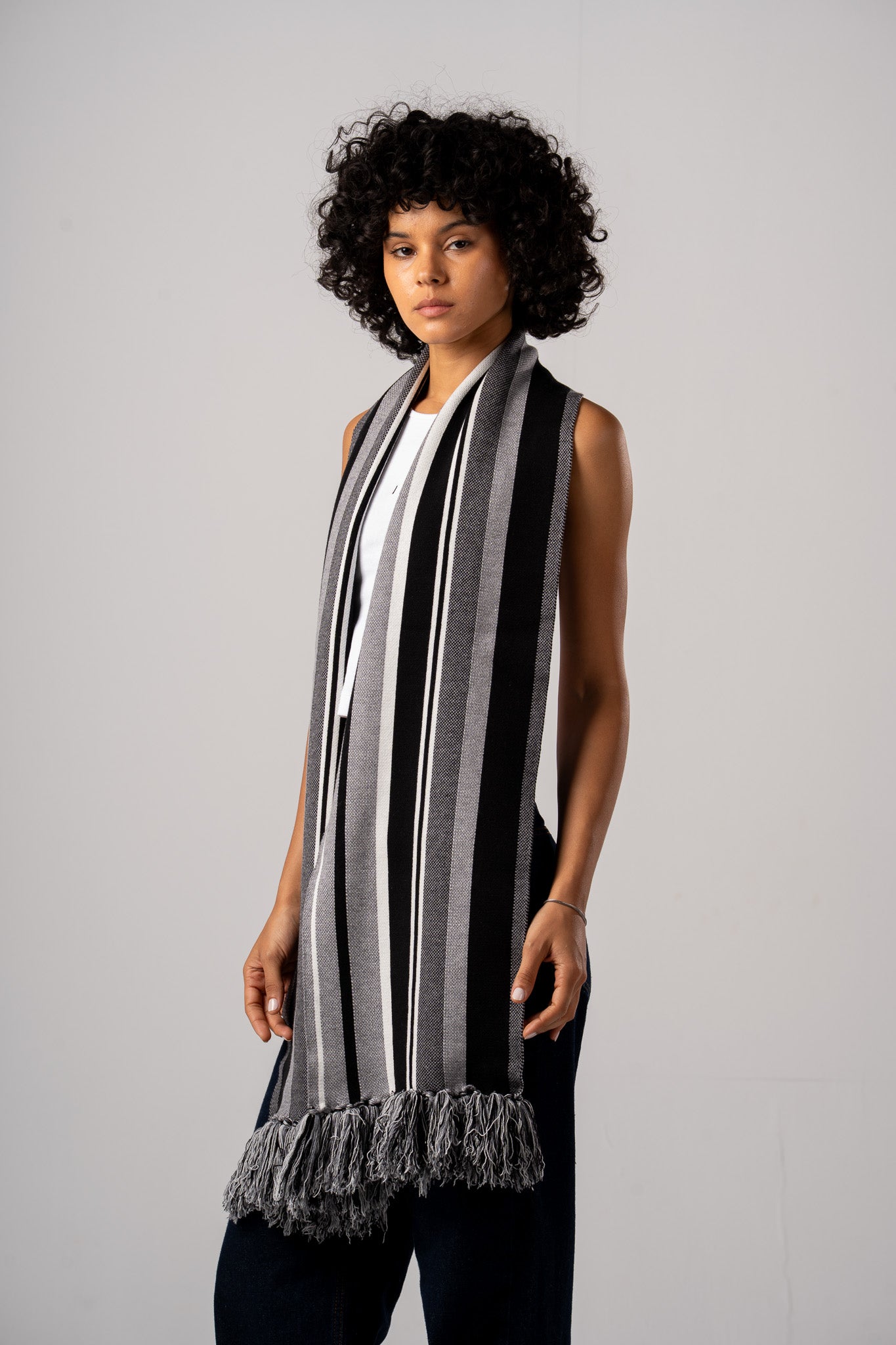 Grey Striped Scarf